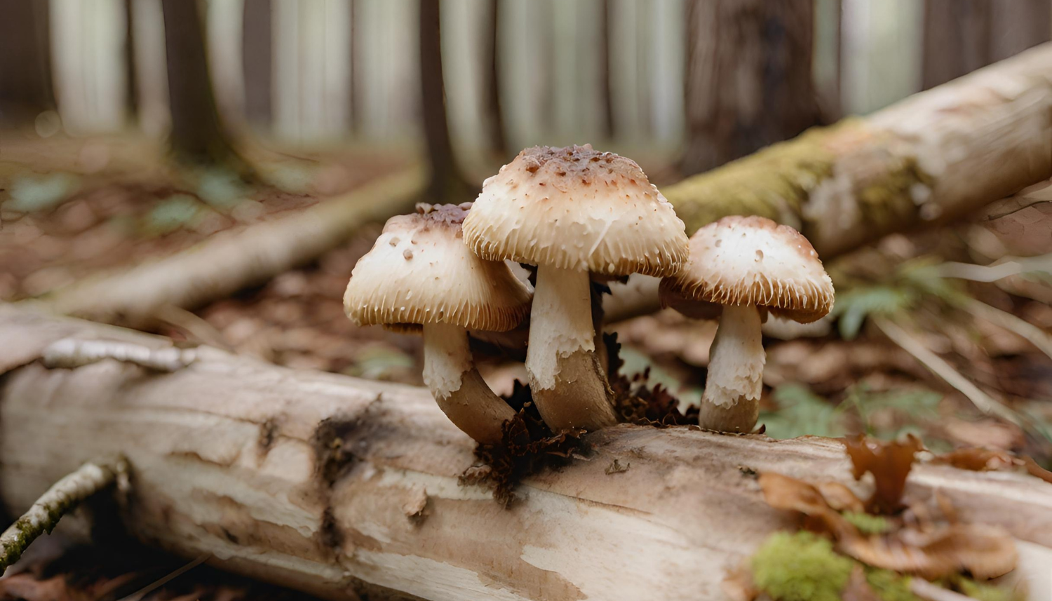 Wilde Shiitake-paddestoelen groeien op een boomstam in het bos