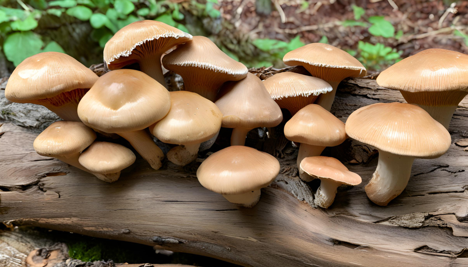 Shiitake-paddestoelen groeien op log